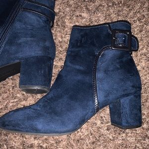 Blue suede booties